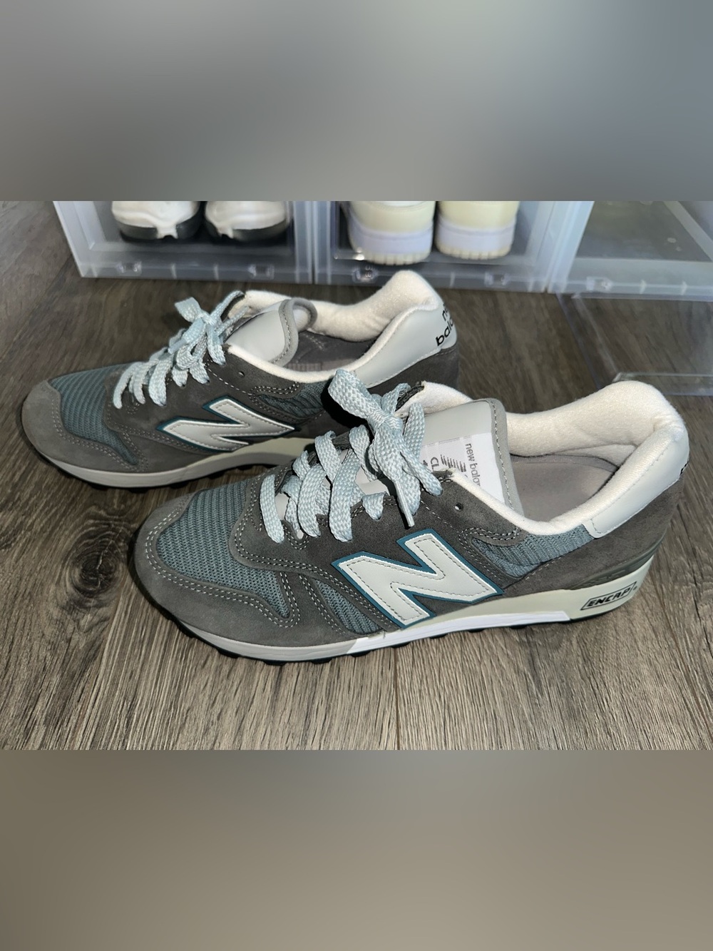 New Balance Men’s Gray and Light Blue Lace-Up Sneakers